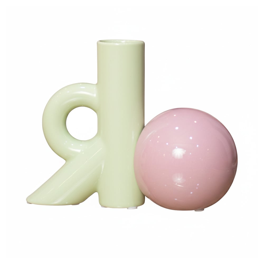 FLORERO PANADECOR MODERNO VERDE CON ESFERA ROSA 17CM PORCELANA - 1