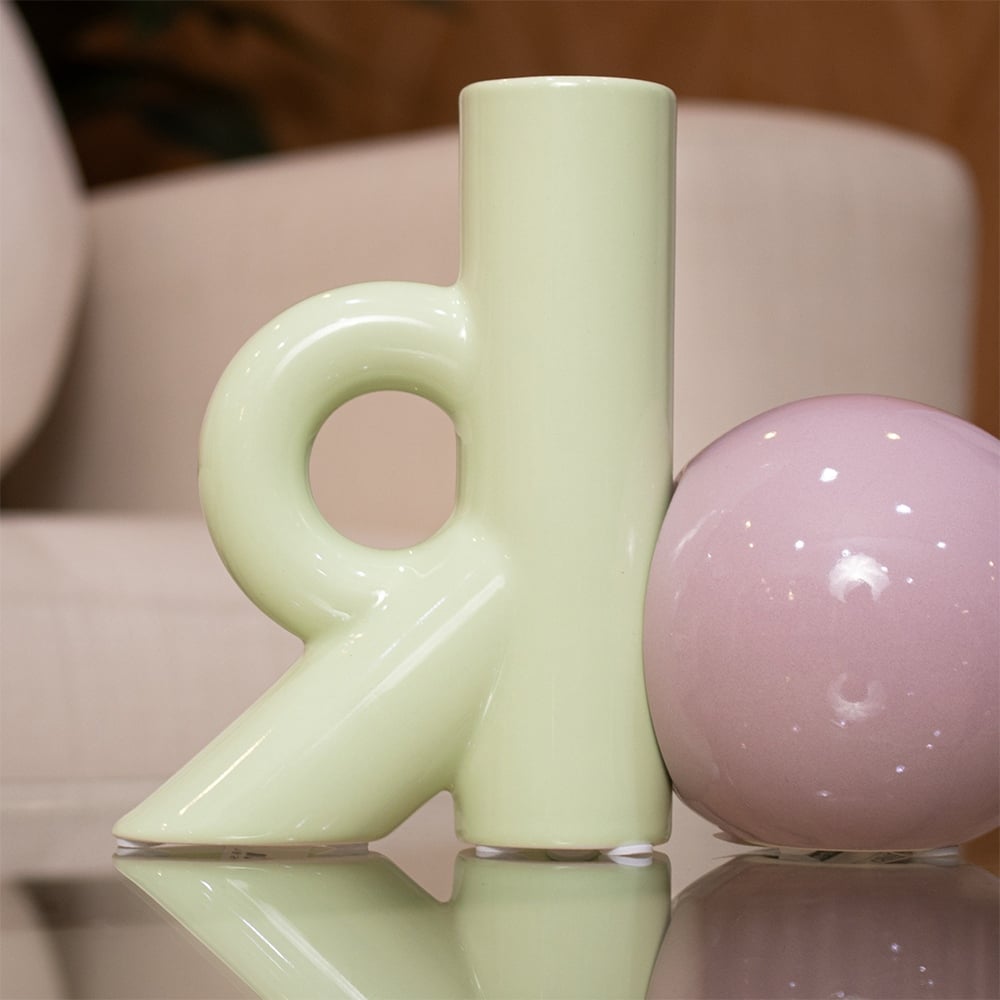 FLORERO PANADECOR MODERNO VERDE CON ESFERA ROSA 17CM PORCELANA - 4