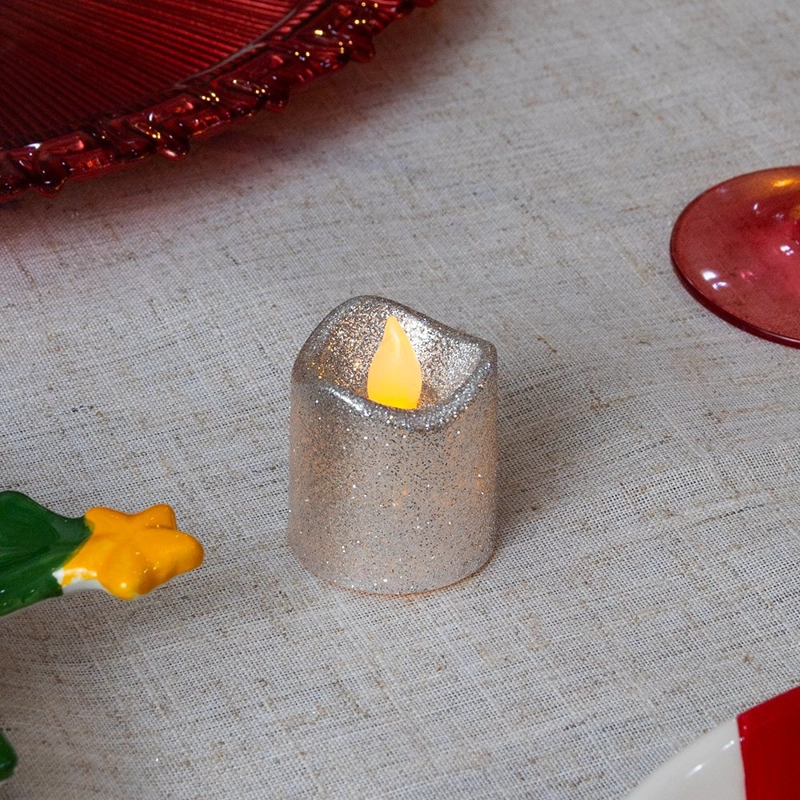 SETX12 VELAS MINI LED GLITTER PLATADO - 1