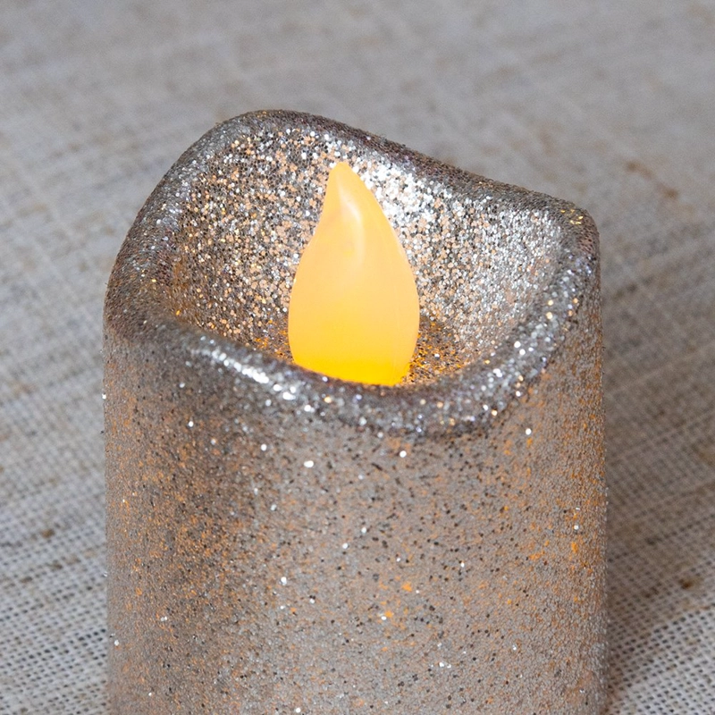 SETX12 VELAS MINI LED GLITTER PLATADO - 2