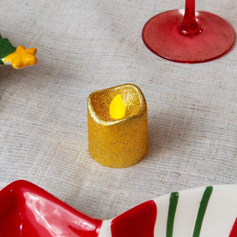 SETX12 VELAS MINI LED GLITTER DORADO - 1