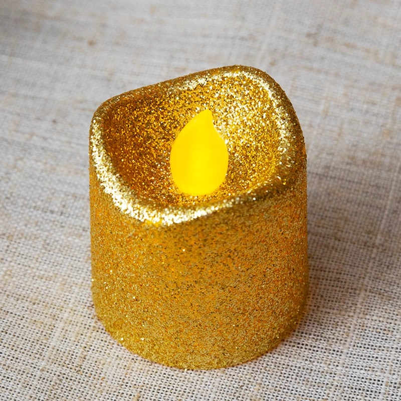 SETX12 VELAS MINI LED GLITTER DORADO - 2