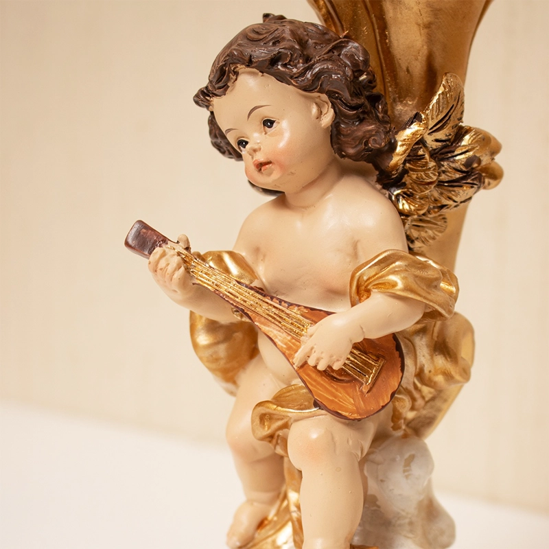 ÁNGEL CANDELERO CON GUITARRA DORADO 19CM POLIRESINA - 3