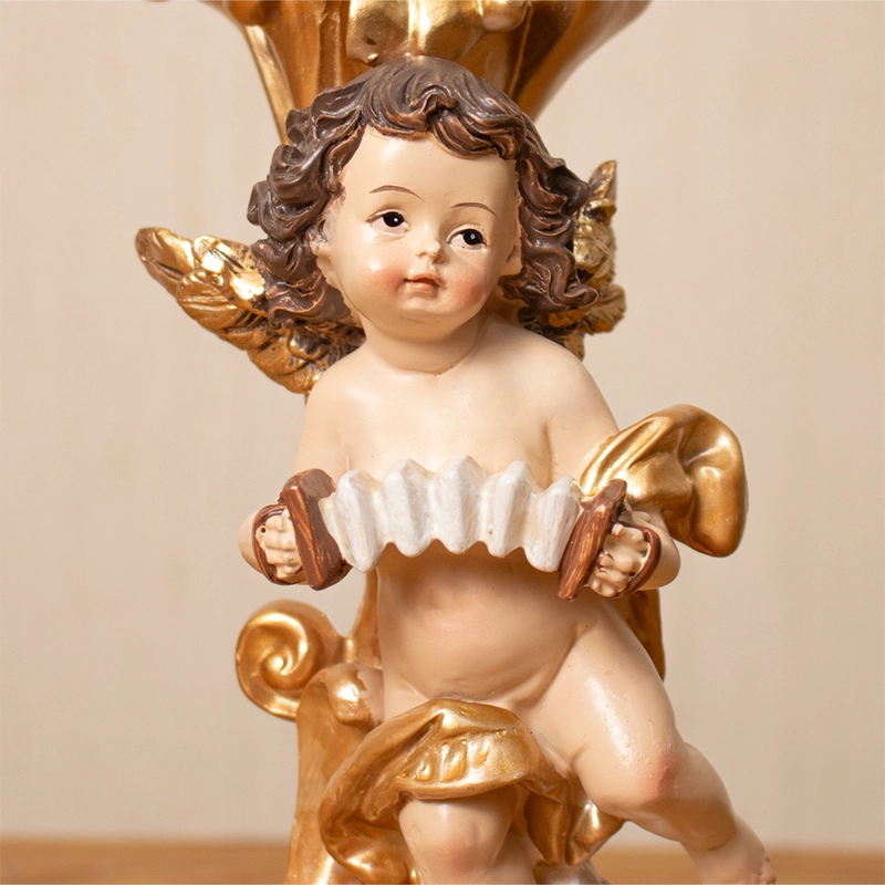 ÁNGEL CANDELERO CON LIRA DORADO 19CM POLIRESINA - 3