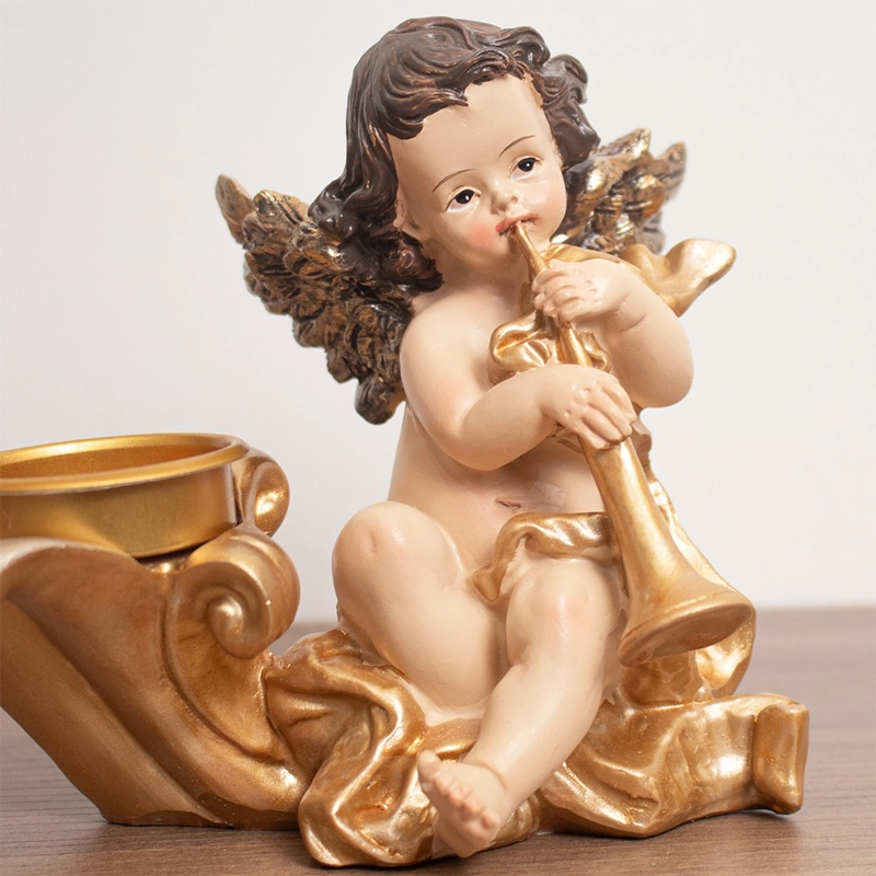 ANGEL PORTA VELA DORADO CON CORNETA - 3
