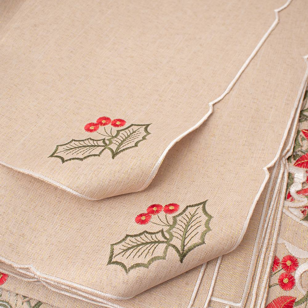 MANTEL PARA 8 SILLAS REDONDO BEIGE DE POINSETTIAS - 4