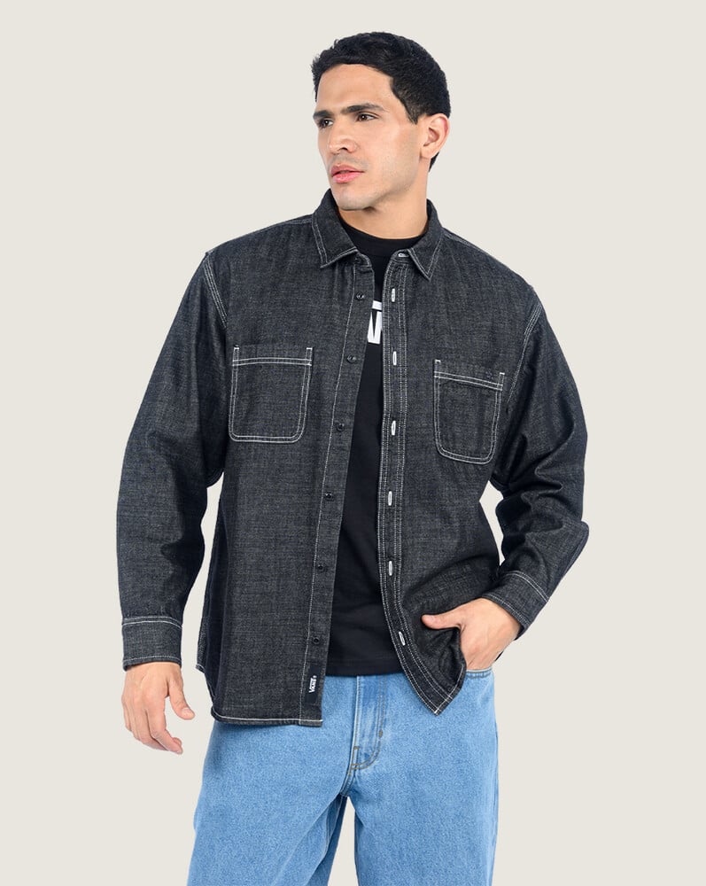 CAMISA MANGA LARGA CHAMBRAY WOVEN NEGRO VANS - 3