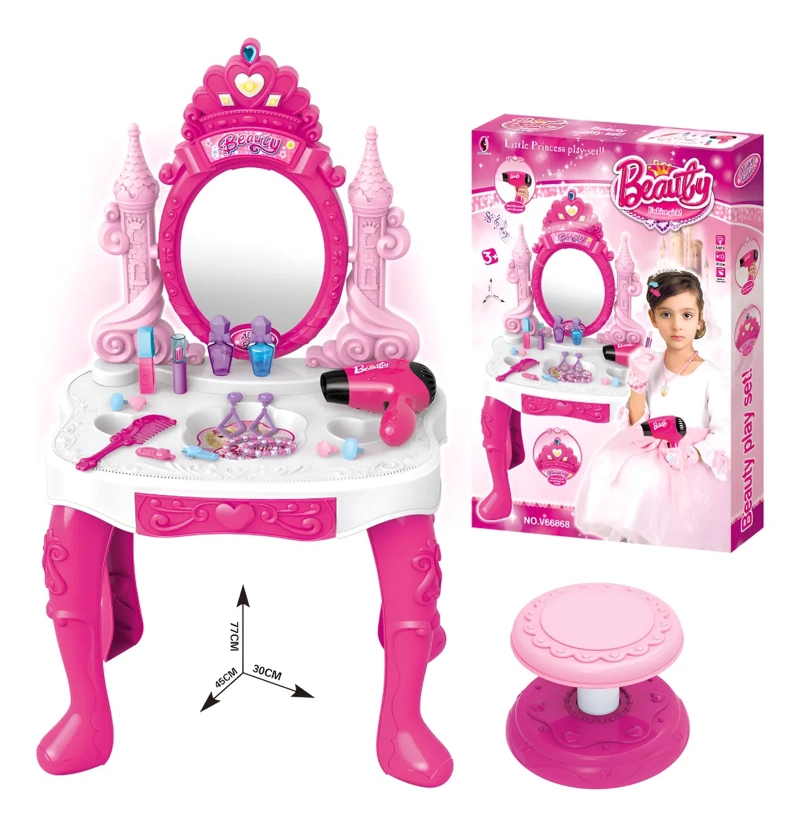 SET DE BELLEZA TOCADOR PARA NIÑAS CON BANCO ESPEJO A LUCES MUSICAL CON ACCESORIOS - 1