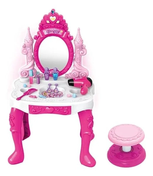 SET DE BELLEZA TOCADOR PARA NIÑAS CON BANCO ESPEJO A LUCES MUSICAL CON ACCESORIOS - 2