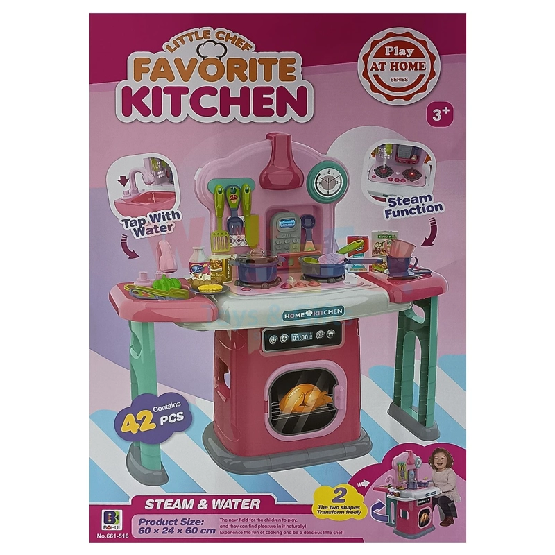 SET DE COCINA JUGUETE KITCHEN LITTLE CHEF CAÑO BOTA AGUA COCINA CON VAPOR SONIDO LUCES - 6