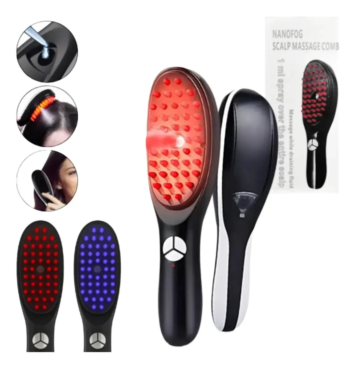 PEINE CEPILLO MASAJEADOR LED CUIDADO CAPILAR FOTOTERAPIA REDUCE FRIZZ ANTICAIDA NANOFOG - 1