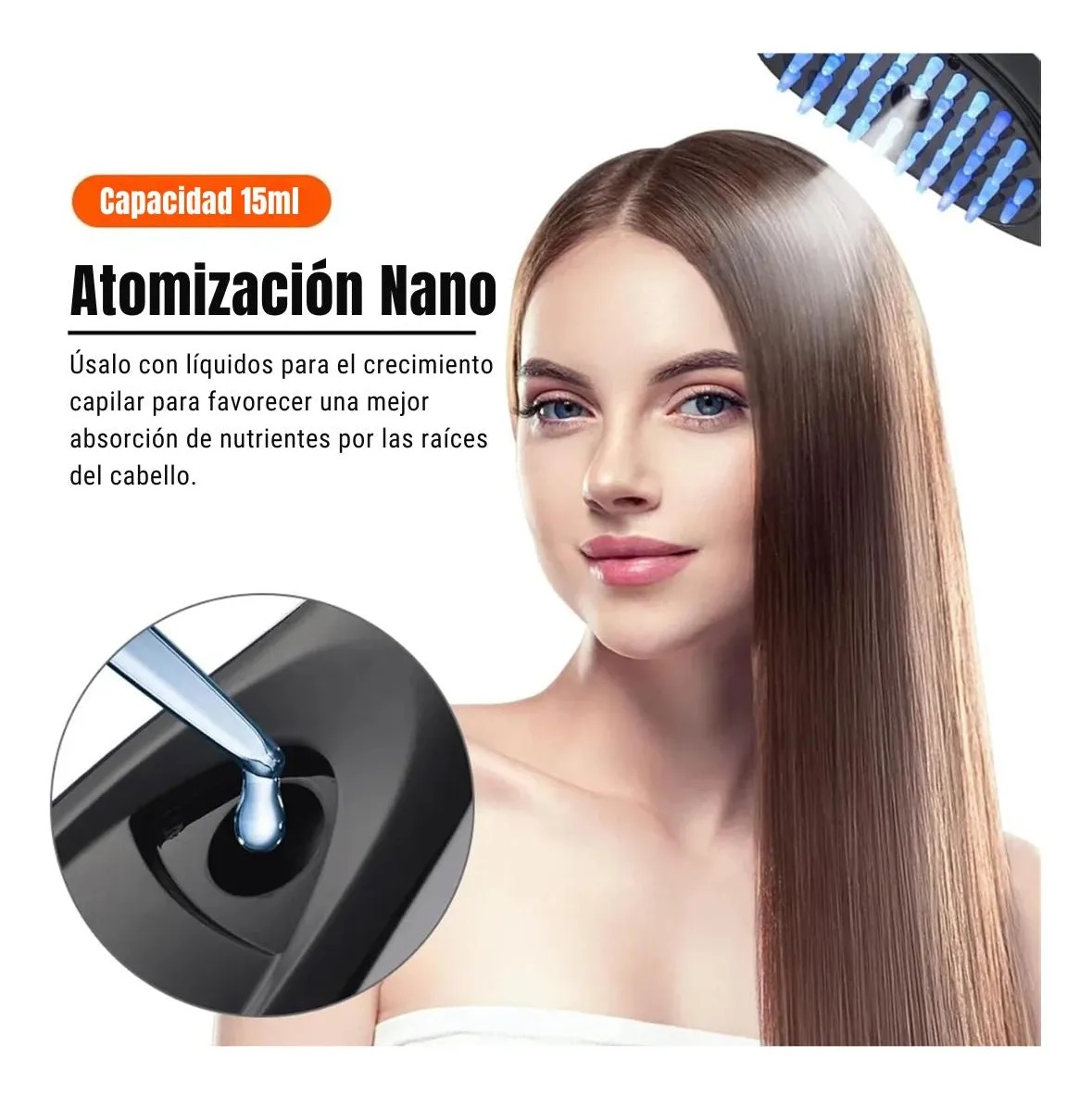 PEINE CEPILLO MASAJEADOR LED CUIDADO CAPILAR FOTOTERAPIA REDUCE FRIZZ ANTICAIDA NANOFOG - 3