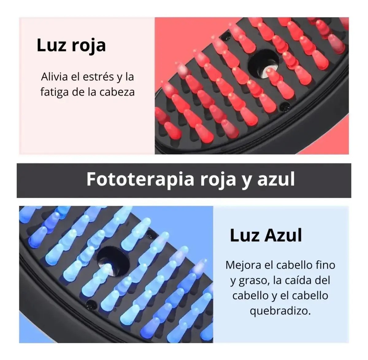 PEINE CEPILLO MASAJEADOR LED CUIDADO CAPILAR FOTOTERAPIA REDUCE FRIZZ ANTICAIDA NANOFOG - 6