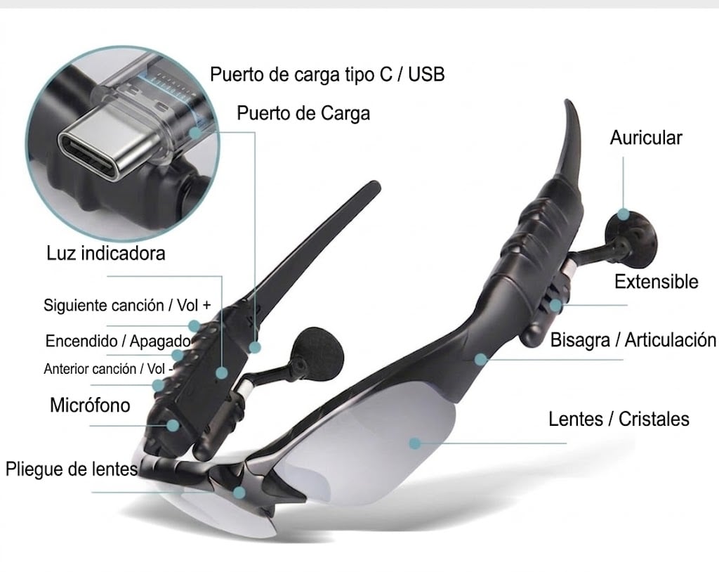 LENTES DE SOL INTELIGENTES DEPORTIVOS CON AUDÍFONOS UV400 - 3