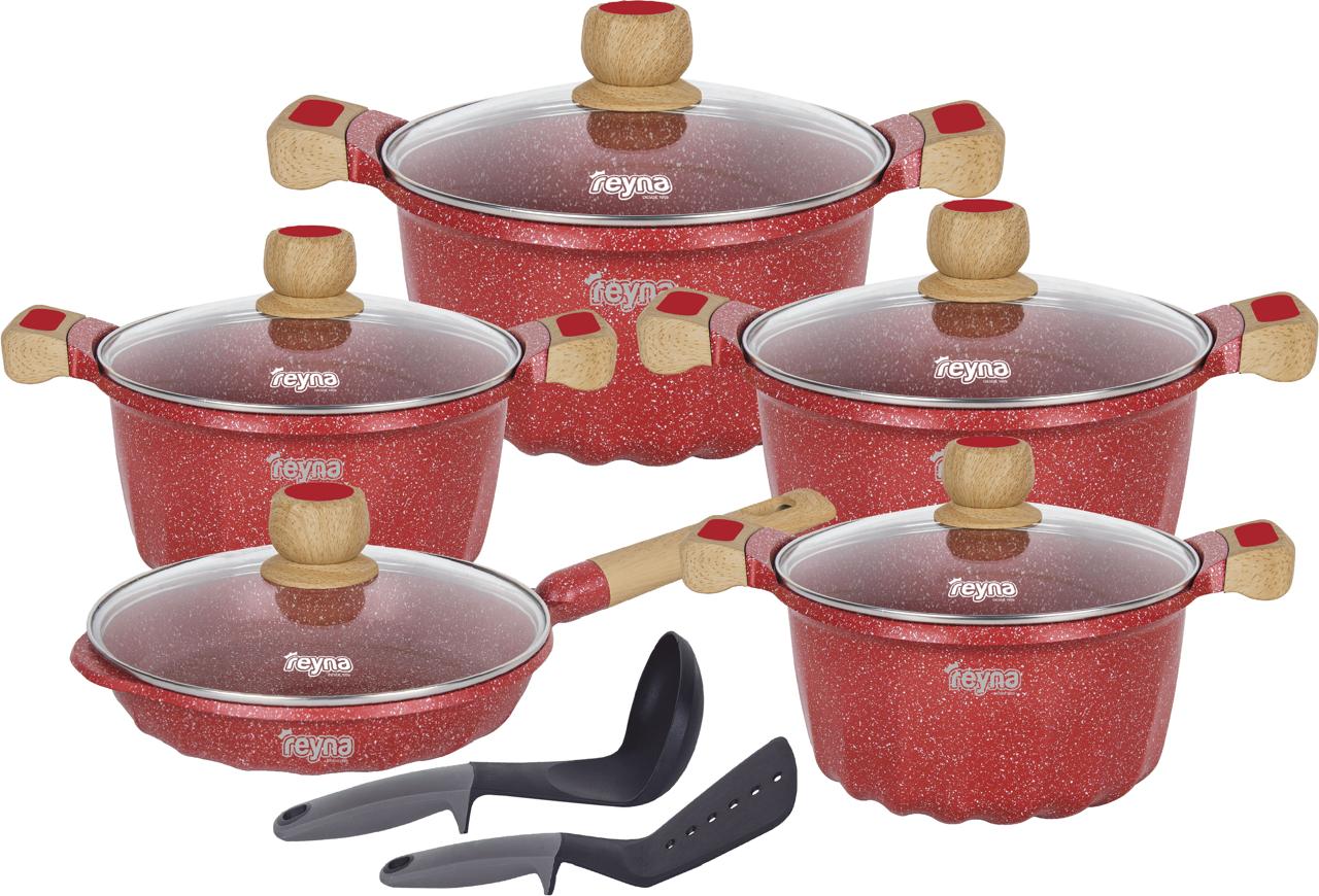 JUEGO DE OLLAS ANTIADHERENTES REYNA PETRA 12PZ COLOR ROJO - 1