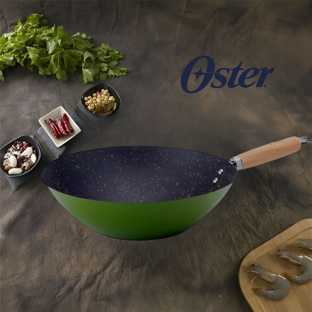 WOK DE ACERO AL CARBONO 30CM OSTER DENALI, RENDIMIENTO LEGENDARIO DISEÑADO PARA DURAR COLOR VERDE - 4