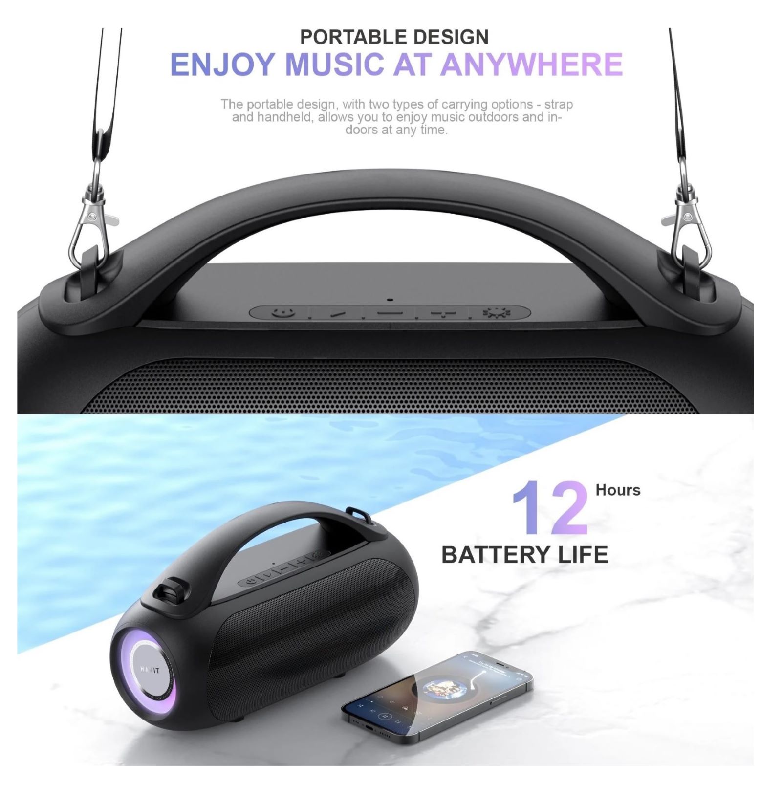 PARLANTE BLUETOOTH HAVIT SK821BT MULTIFUNCIÓN IPX5 RGB NEGRO - 6