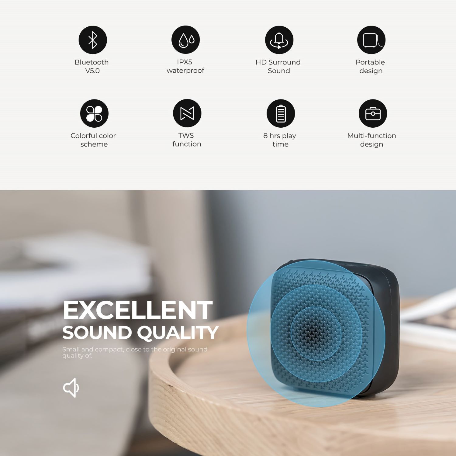 PARLANTE BLUETOOTH HAVIT SK838BT IPX5 PORTÁTIL NEGRO - 4