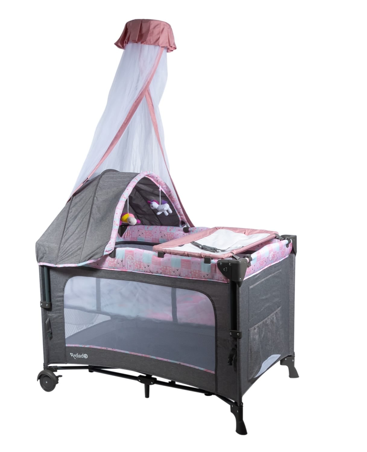 EBABY CUNA CORRAL MECEDORA PARA BEBE COLECHO ROSA - 2