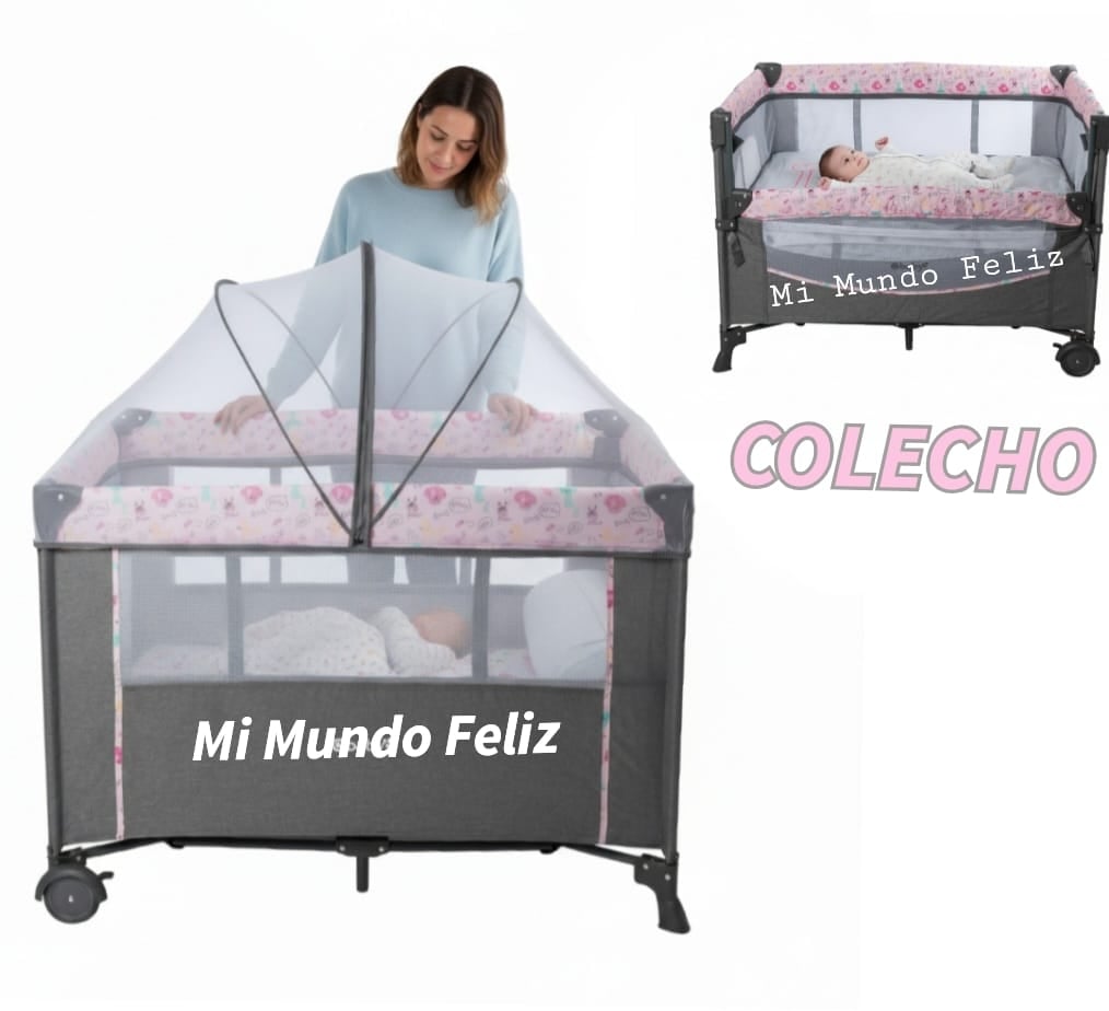 CUNA CORRAL PARA BEBE FUNCION COLECHO TULL MOSQUITERO ROSADO - 1
