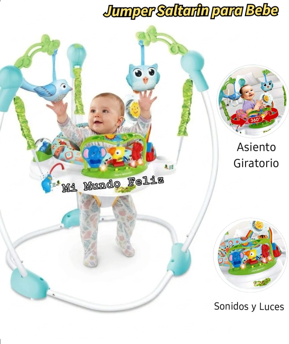 SALTARIN IDEAL PARA BEBE ASIENTO GIRATORIO NIVELES ALTURA CELESTE - 1