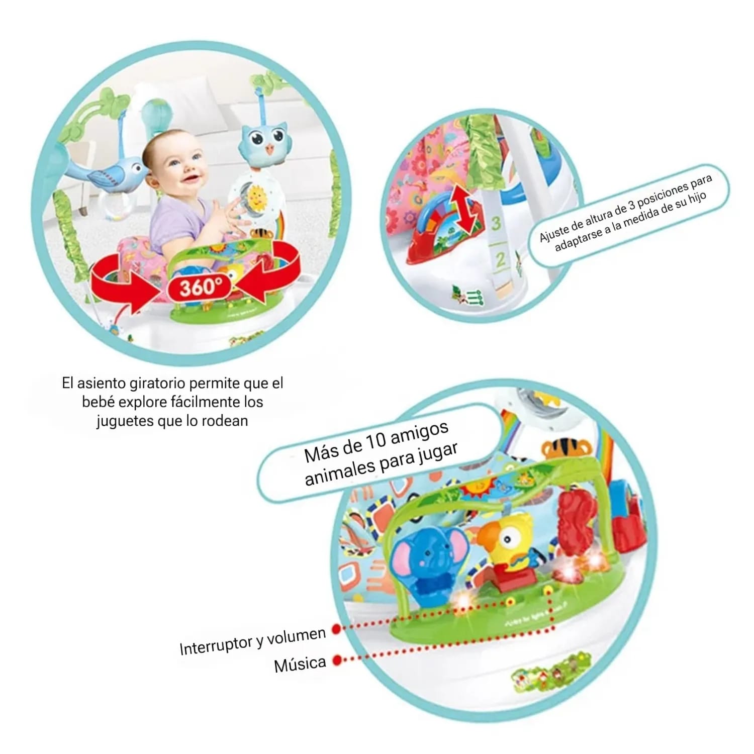 SALTARIN IDEAL PARA BEBE ASIENTO GIRATORIO NIVELES ALTURA CELESTE - 2