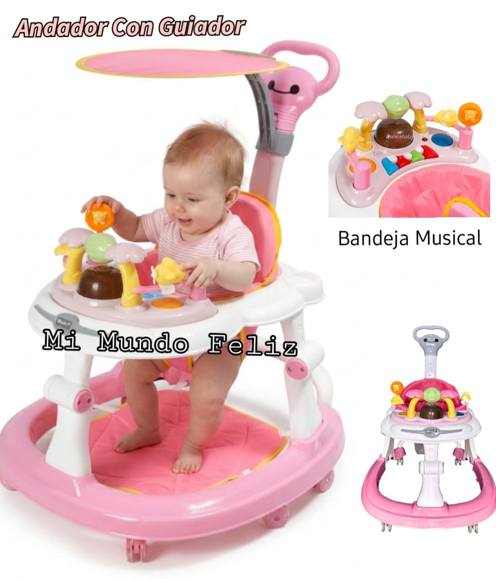 ANDADOR PARA BEBE CON SOMBRILLA GUIADOR ROSADO - 1
