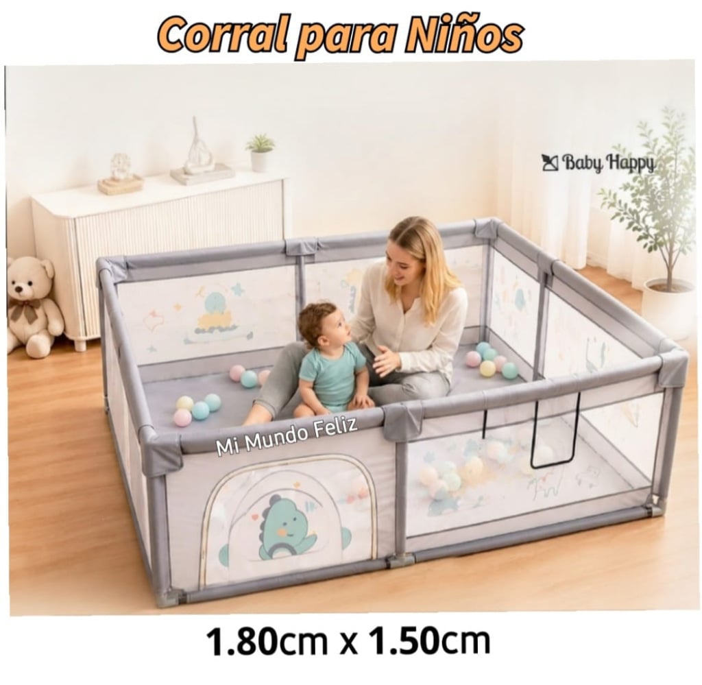 CORRAL PARA BEBE NIÑOS CON ENTRADA GRIS - 1