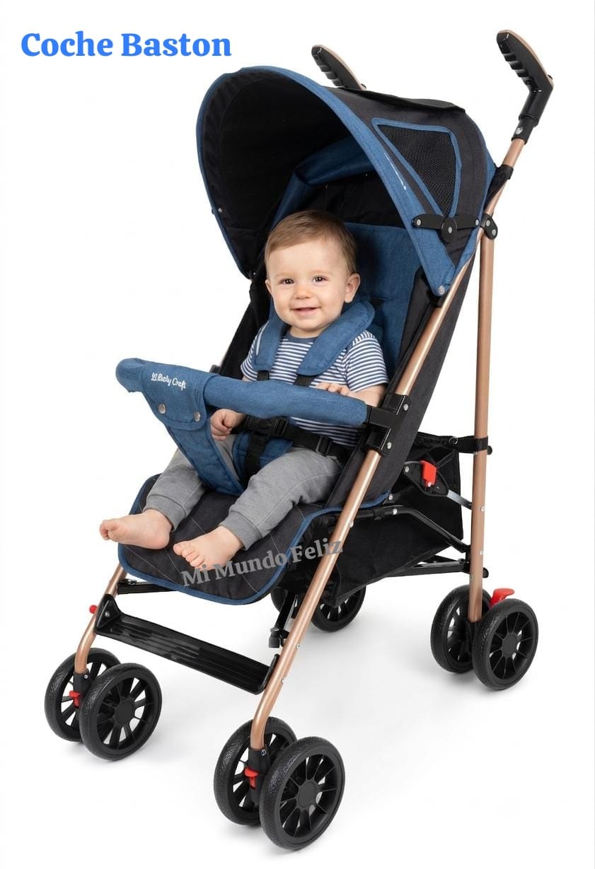 COCHE BASTON PARA BEBE PLEGABLE  AZUL ACOLCHADO - 1