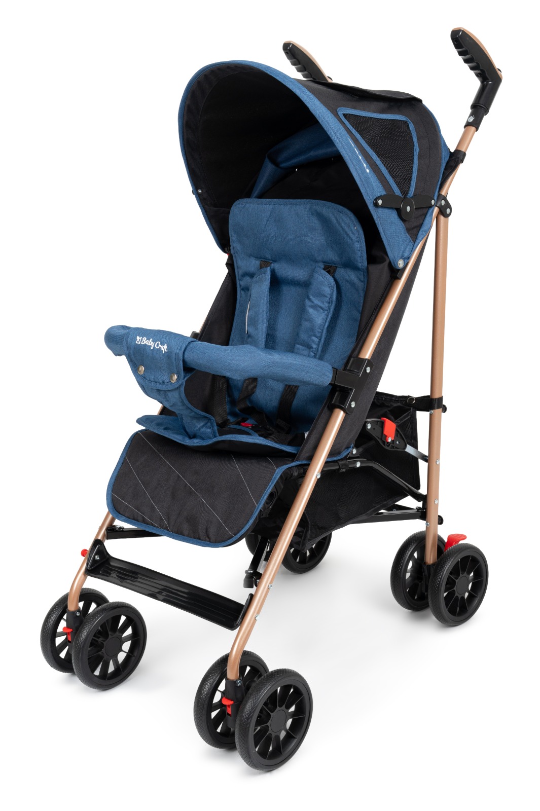 COCHE BASTON PARA BEBE PLEGABLE  AZUL ACOLCHADO - 3