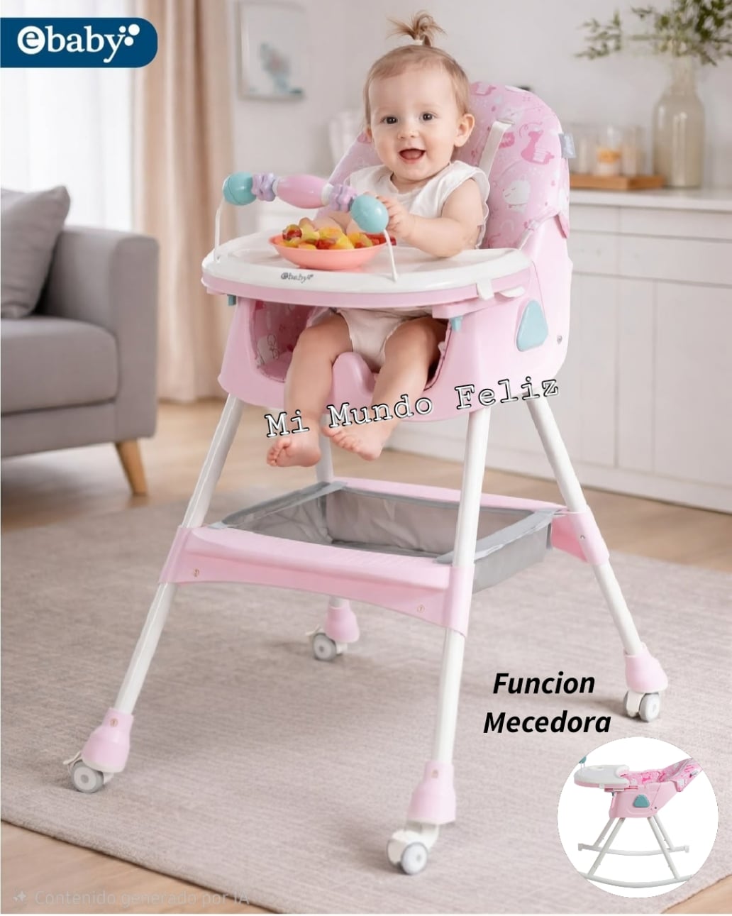 SILLA DE COMER PARA BEBE DELUXE PINK CON MECEDOR - 1