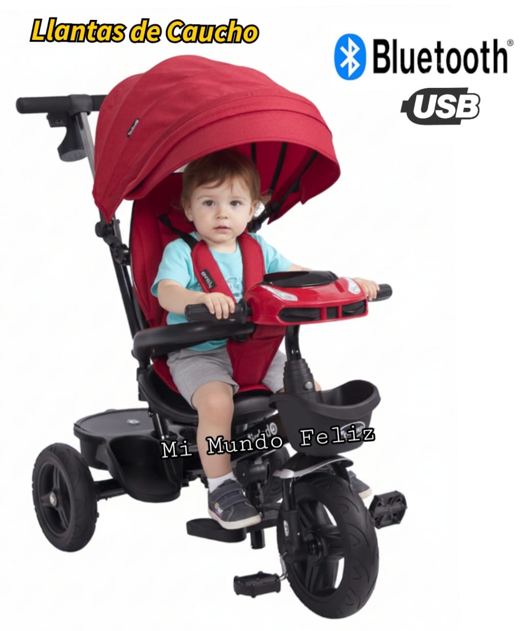 TRICICLO PARA NIÑOS ASIENTO GIRATORIO MUSICAL GOLD RED - 3