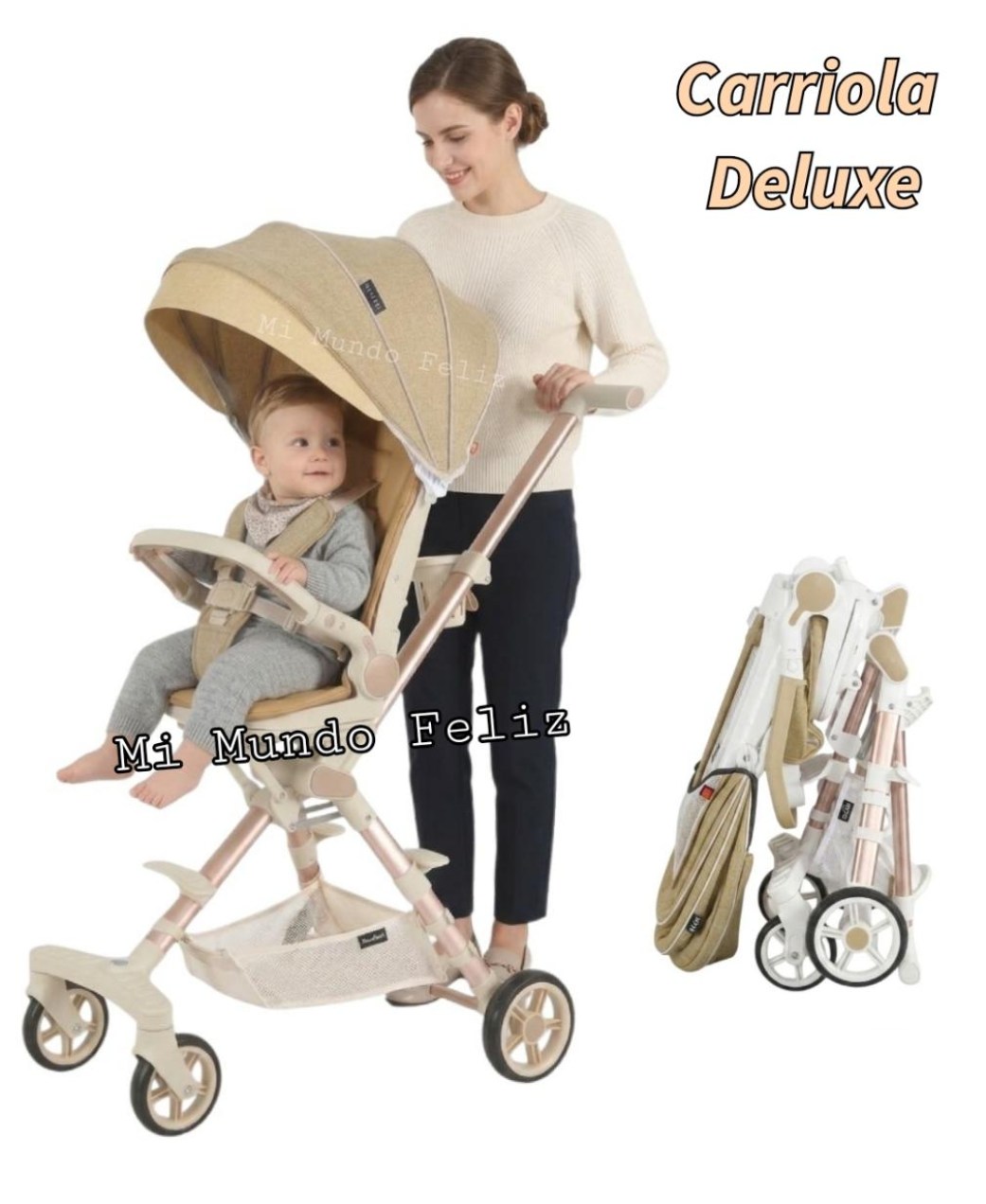 COCHE PARA BEBE DELUXE ASIENTO GIRATORIO SMART BEIGE - 1