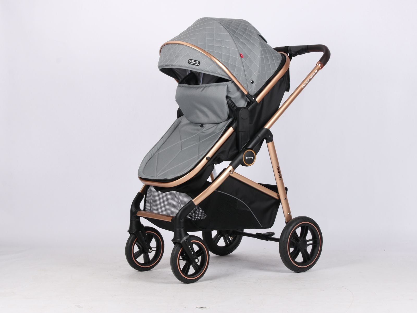 COCHE CUNA DE BEBE ACOLCHADA CON MOISES GRIS - 3