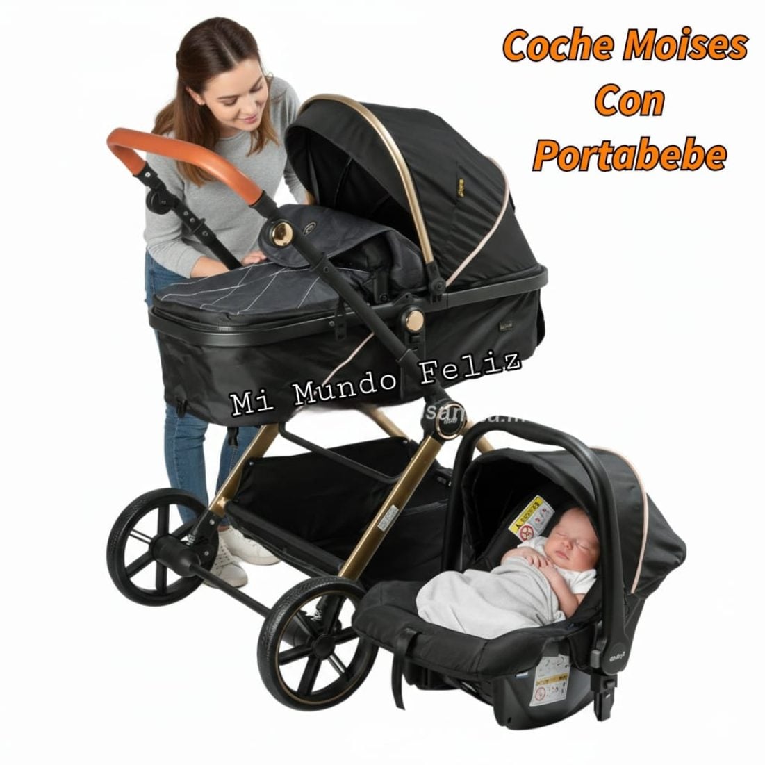 COCHE MOISES CON PORTABEBE BLACKING EBABY - 1