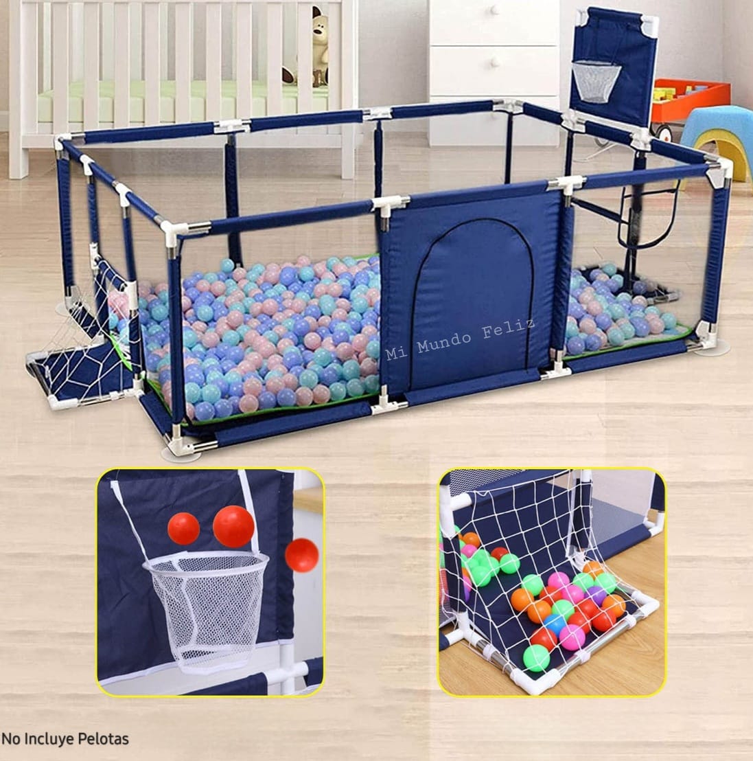 CORRAL PARA BEBE DE JUEGOS  PLEGABLE CON NET BASKET ARCO AZUL - 1