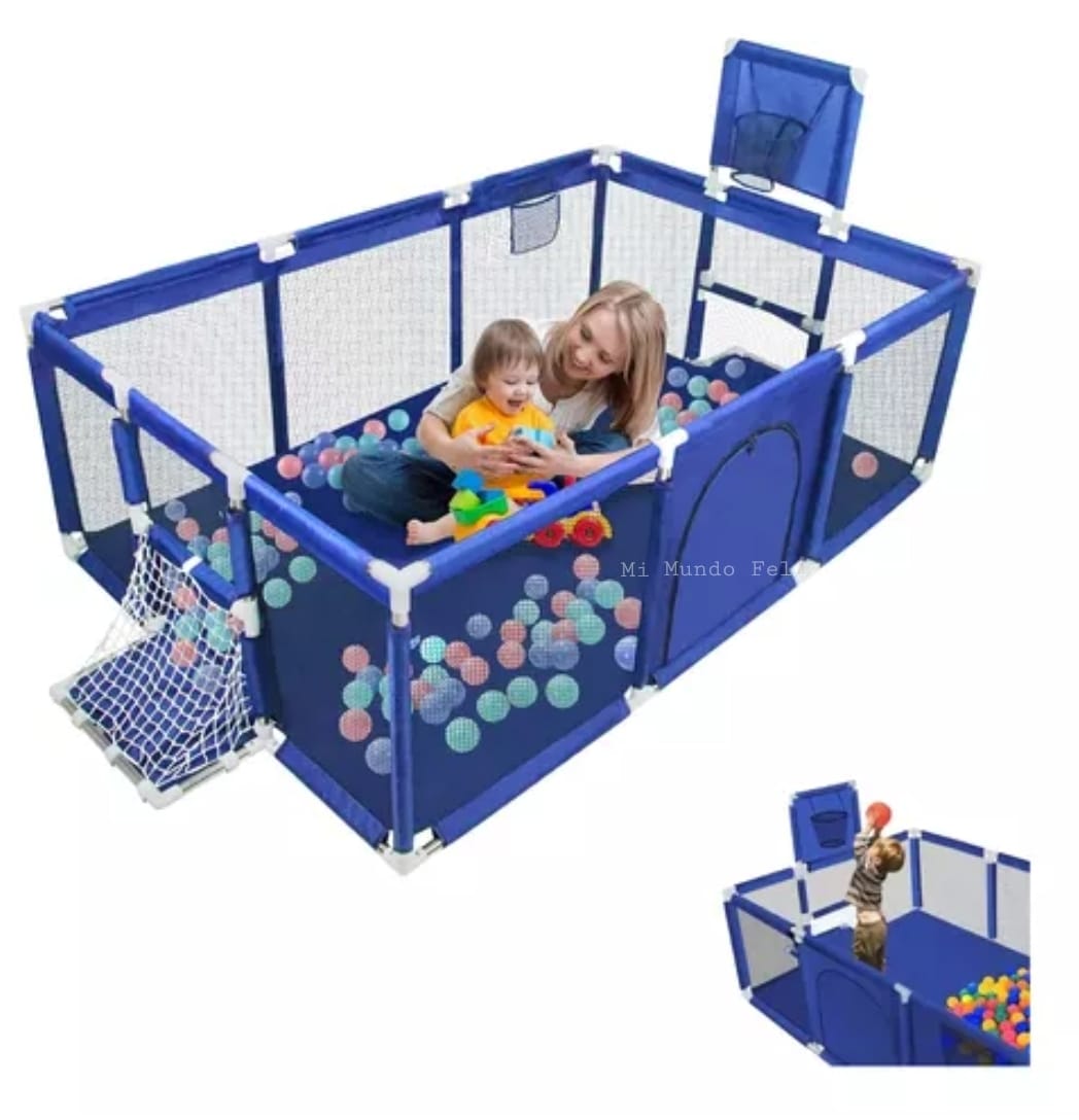 CORRAL PARA BEBE DE JUEGOS  PLEGABLE CON NET BASKET ARCO AZUL - 2