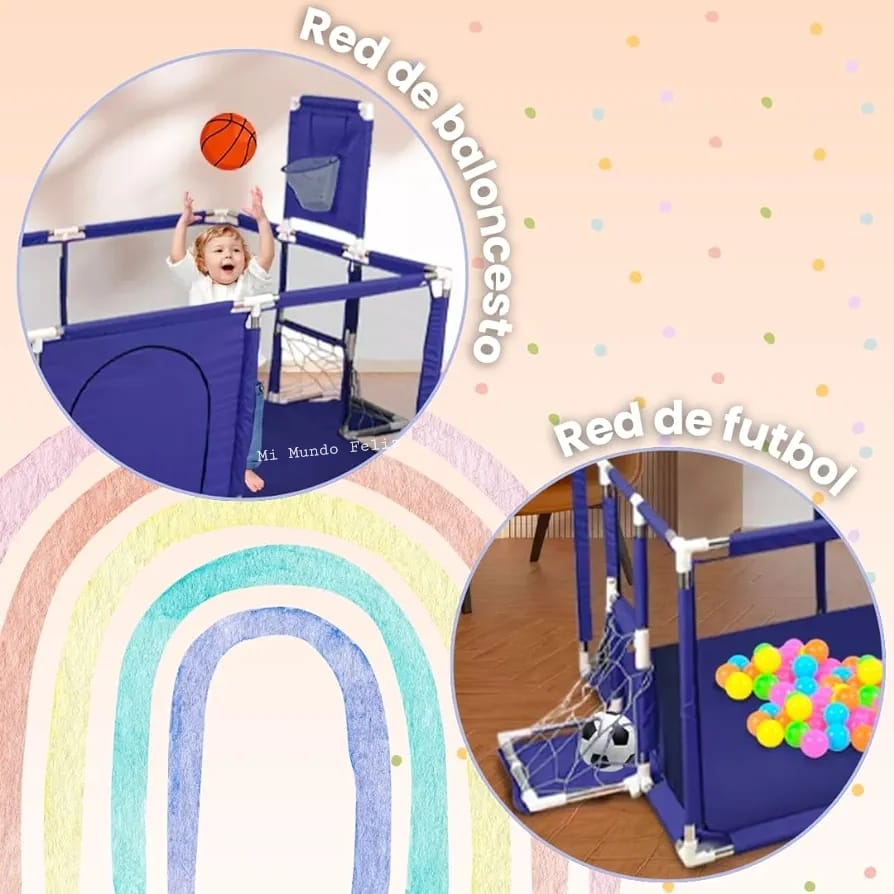 CORRAL PARA BEBE DE JUEGOS  PLEGABLE CON NET BASKET ARCO AZUL - 3