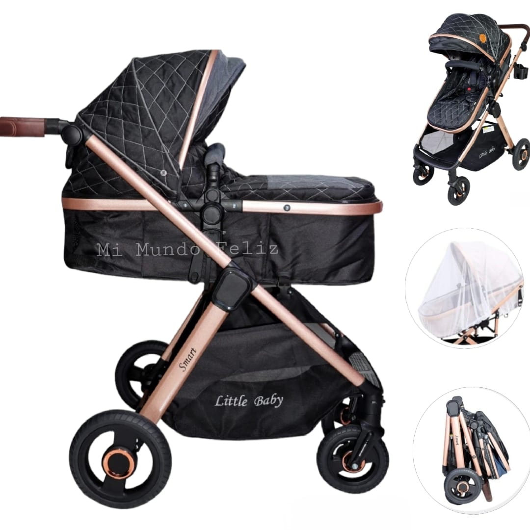 COCHE MOISÉS ALUMINIO CON PAÑALERO GRANDE NEGRO PARA BEBE - 1