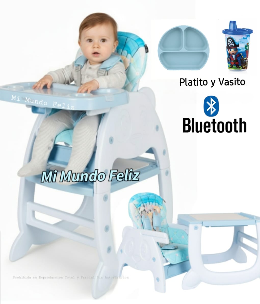 SILLA COMER BABY HAPPY MESA LEGO CELESTE 3 EN 1 BEBE - 1