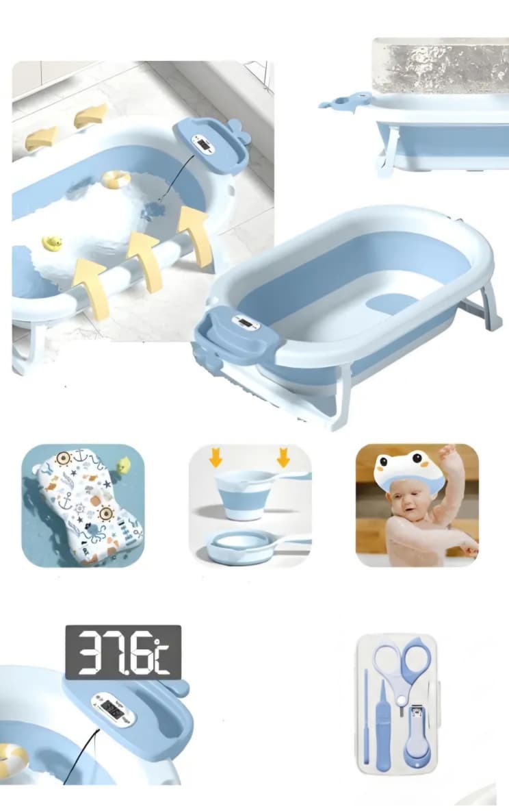 BAÑERA PARA BEBE PLEGABLE CON ACCESORIOS CELESTE - 2