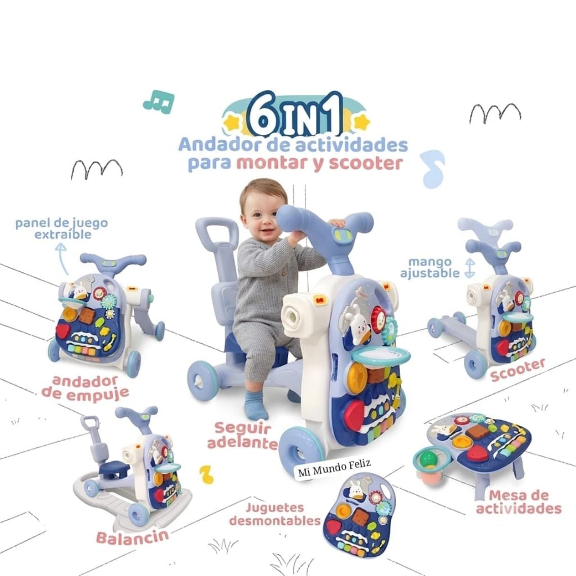 CAMINADOR PARA BEBE MUSICAL 6 EN 1 BLUE - 1