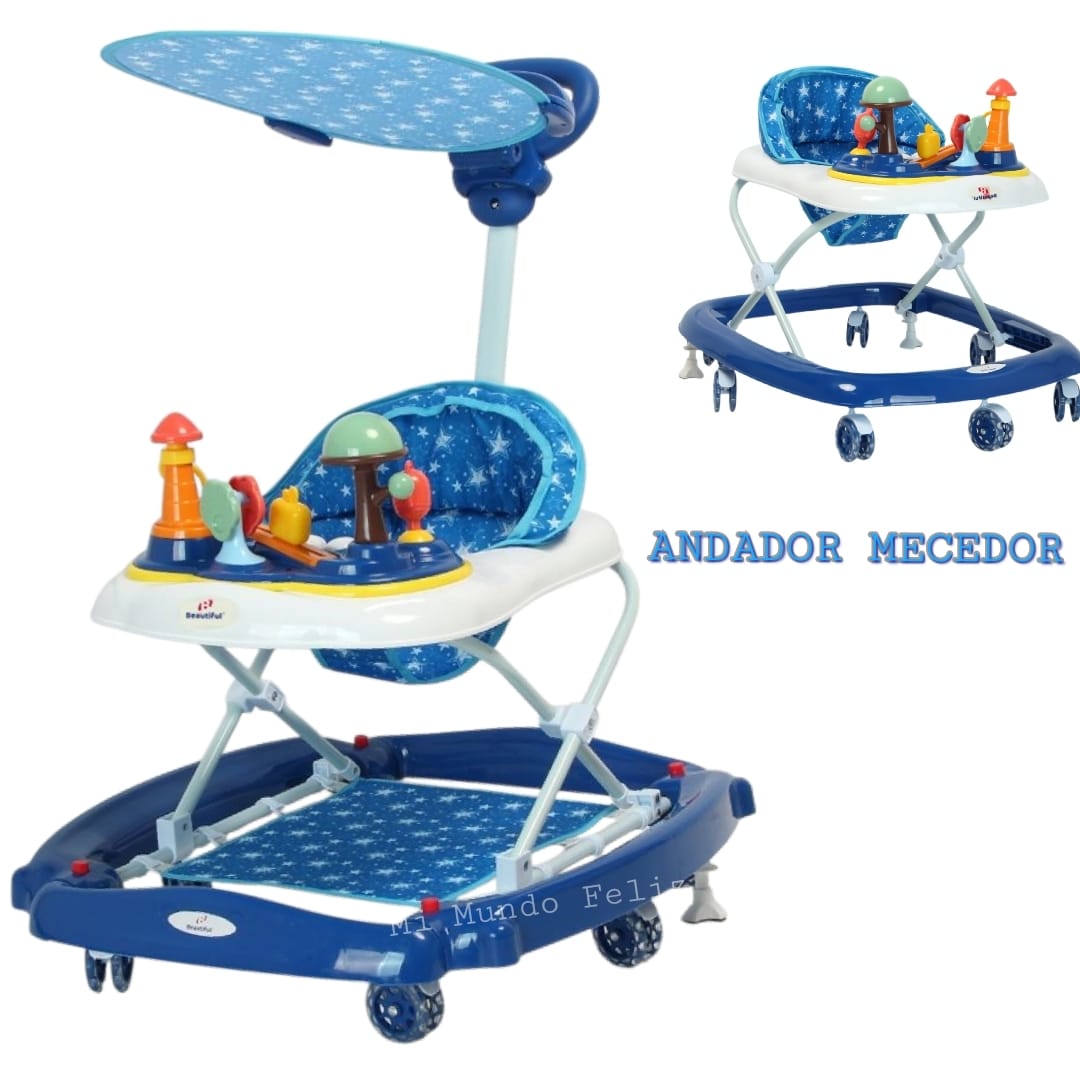 ANDADOR PARA BEBE MECEDOR CON GUIADOR SOMBRILLA BLUE STARS - 1
