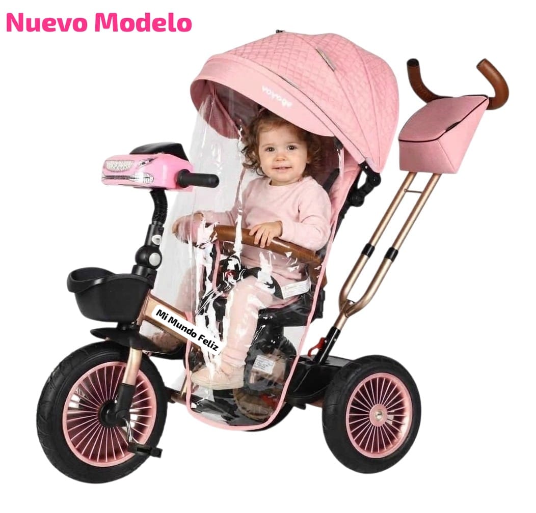 TRICICLO PARA NIÑOS LLANTAS GOMA ASIENTO GIRATORIO ROSADO GOLDEN - 2