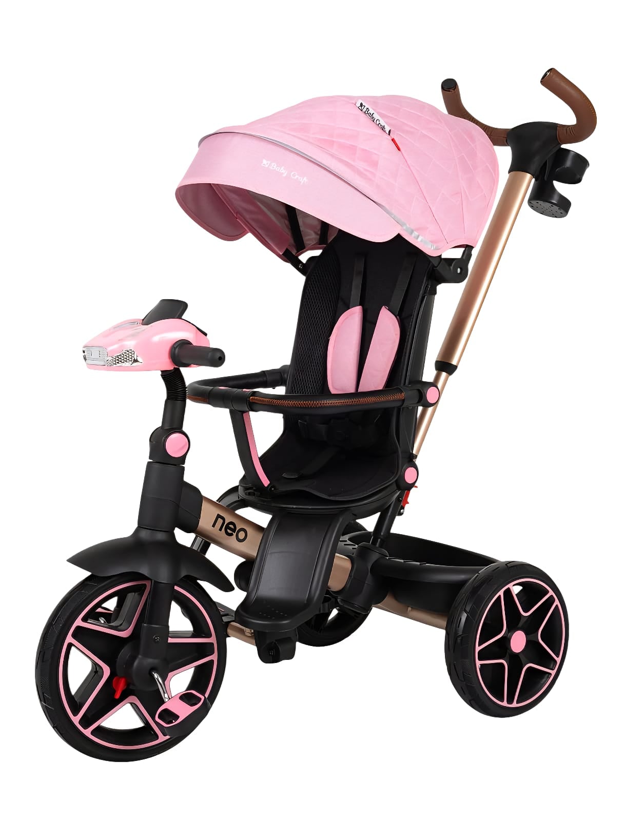 TRICICLO PARA NIÑOS MUSICAL ASIENTO 360 LLANTAS JEBE STARS PINKS - 2