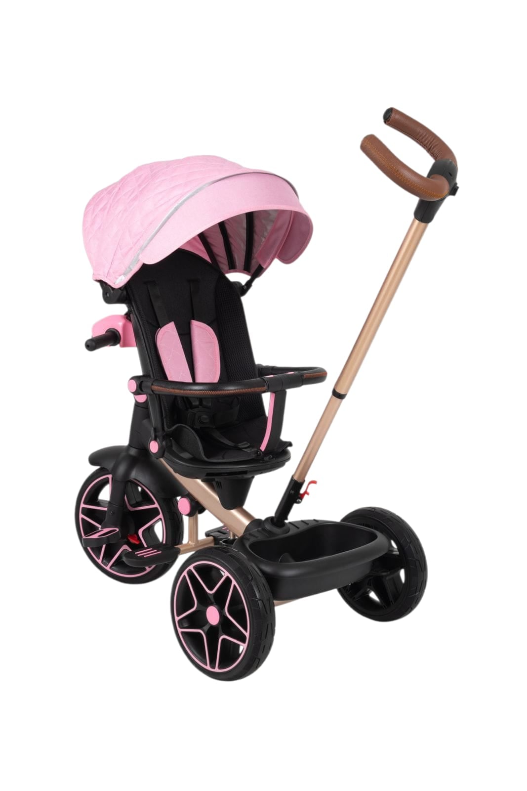 TRICICLO PARA NIÑOS MUSICAL ASIENTO 360 LLANTAS JEBE STARS PINKS - 3