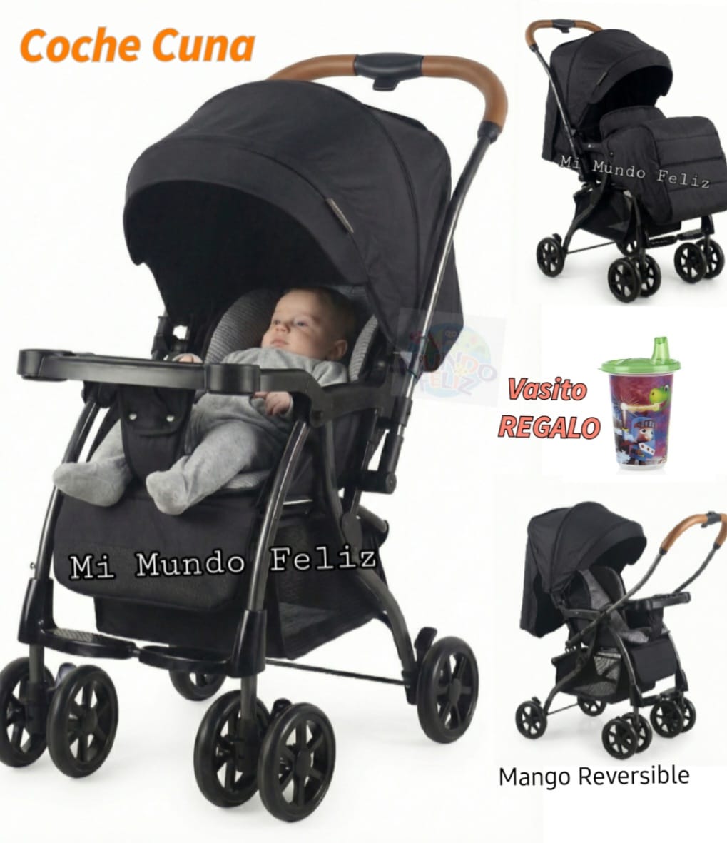 COCHE CUNA PARA BEBE MANGO REVERSIBLE PLEGADO COMPACTO BLACK 2.0 - 1