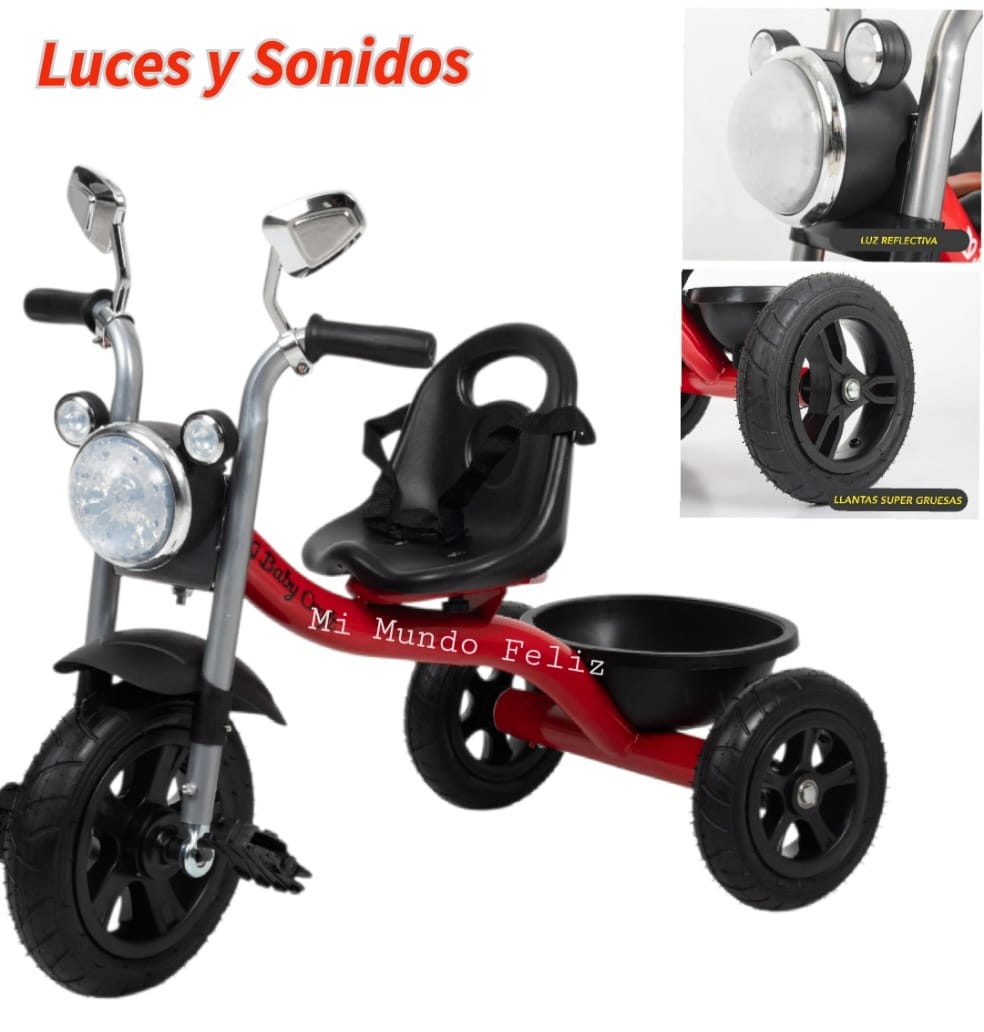 TRICICLO PARA NIÑOS MUSICAL CON LLANTAS DE JEBE ROJO - 2