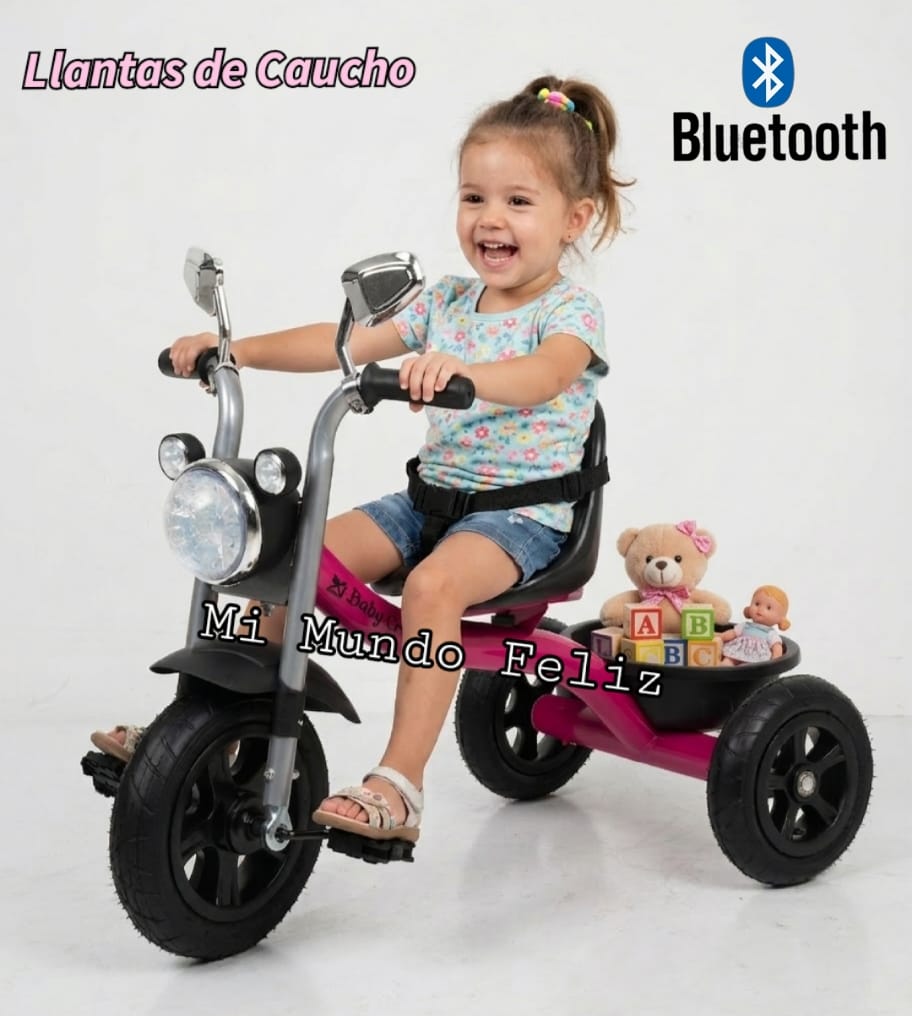 TRICICLO PARA NIÑOS MUSICAL CON LLANTAS DE JEBE ROSA DELUXE - 1