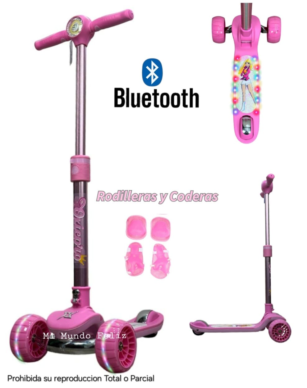 SCOOTER PARA NIÑOS LUCES BLUETOOTH PURPLES - 1